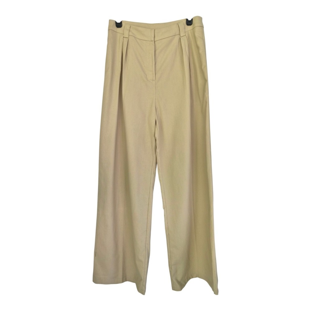 Commense Large Beige Wide Leg Trousers High Rise Pleated Lightweight Minimalist
